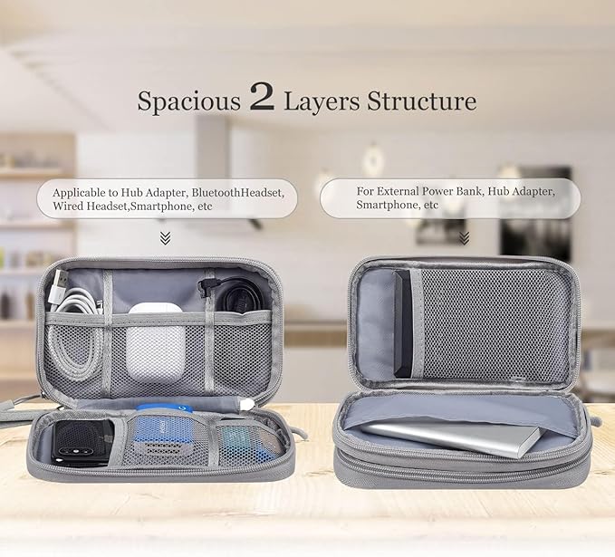 Electronic Organizer Bag, Waterproof Portable Electronic Organizer Travel Accessories Cable Bag Universal Cord Storage Case for CableCord Storage Double Layer - Gray, Large