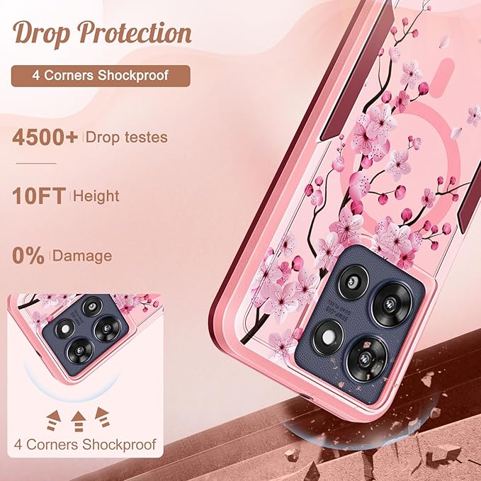 LISEVOfor Moto G Power 2025 Case - for Motorola Moto G Play 2025 Case Compatible with MagSafe Women Cute Girls Magnetic Protective Phone Cover Girly Flowers Blossom Heavy Duty Shockproof Design