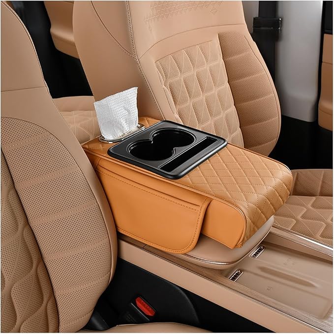 Car Armrest Storage Box for Nissan Hardbody (D21) 1986–1997, Center Console Organizer with Side Pocket, Ergonomic Memory Foam Armrest Cushion, Car Elbow Support Pad,G Orange
