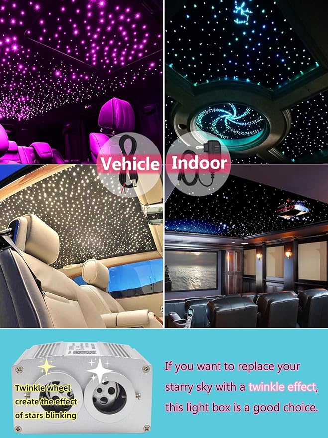 Twinkle 16W Dual Port Bluetooth APP Control Music Sync Fiber Optic Light Source RGBW Light Box Engine Diver for Car Starlight Headliner Home Indoor Star Ceiling Decoration