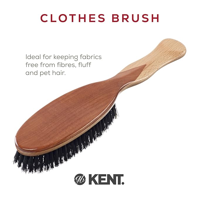 Kent CS1B Clothes Brush, Fabric Lint Remover for Cotton, Wool, Suede and Silk, Pure Black Bristles Handcrafted Two Tone Cherrywood Veneer Remover for Dust, Fluff and pet Hair. Made in England