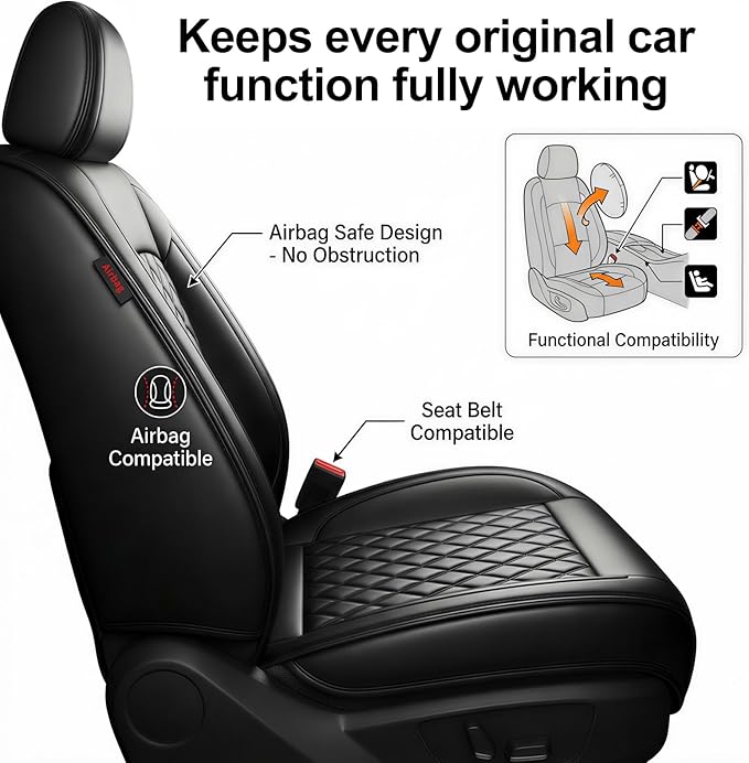 Santa Fe Seat Covers Custom Fit for Hyundai Santa Fe 2010-2026 (Only 5-Seat Version) - Full Set Premium Leather, Waterproof, All-Weather, Airbag Compatible, Only 2 Front seat Covers (Black)