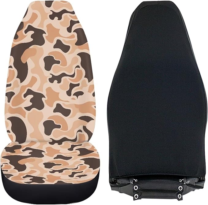 ELEQIN Brown Camo Front Car Seat Covers 2pcs, Automotive Seat Covers Car Accessories Universal Size Fit for Most Cars,SUVs&Trucks&Vans