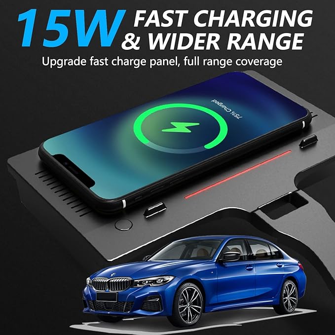 Wireless Car Charger for BMW 3 Series G20 2019 2020 2021 4 Series G22 2021 2022, 15W Fast Charging Phone Charger Pad