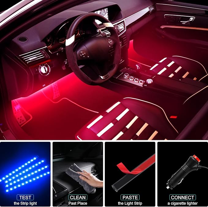 Hovano Car Interior LED Lights, APP Control with Car Charger, RGB Color Change with Music Sync & DIY Mode, 12V 2 Lines Design for Under Dash Running Board Truck