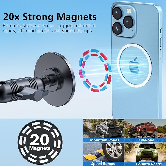 DIAMOOKY Metal Ultra Magnetic Phone Mount for Toyota 4Runner 2024 2023 2022 2021 2020-2010 5th Gen 4runner Accessories Dash Cell Phone Holder Adjustable Phone Stand Fit for All Smartphone for MagSafe