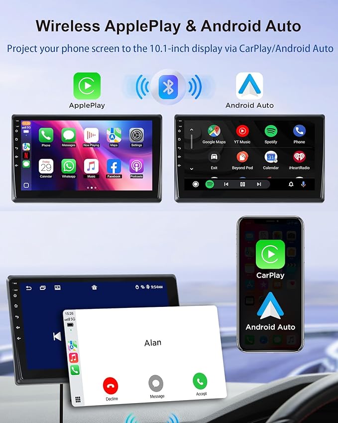 RV Backup Camera System with Carplay, Wired Security 1080P Cameras with 10.1 inch Android Auto 6 CH Touch Screen, GPS Navigation Loop Recording DVR for RV Semi Truck Trailer Camper