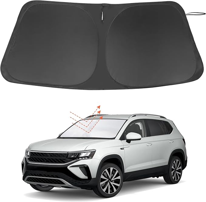 Windshield Sun Shade Custom Fit for 2022 2023 2024 2025 2026 Volkswagen VW Taos Accessories Foldable Sunshade Sun Blocker Protect Car from Sun Rays & Heat Damage Keep Car Cooler