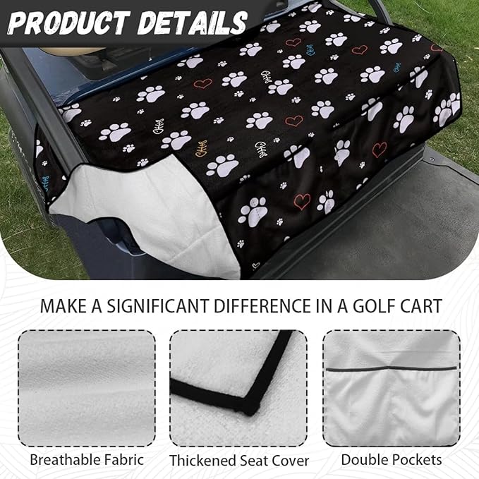 Biyejit Golf Cart Seat Covers with 4 Pockets Golf Cart Seat Towel Blanket Fits 2-Seat Golf Carts, Golf Cart Accessories