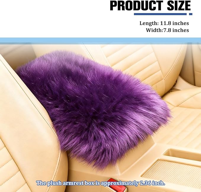 Car Center Console Cover, Fluffy Soft Vehicle Middle Console Arm Rest Cushion Pad, Furry Automotive Interior Armrest Seat Box Protector Decoration Accessories, Universal Fit (Violet)