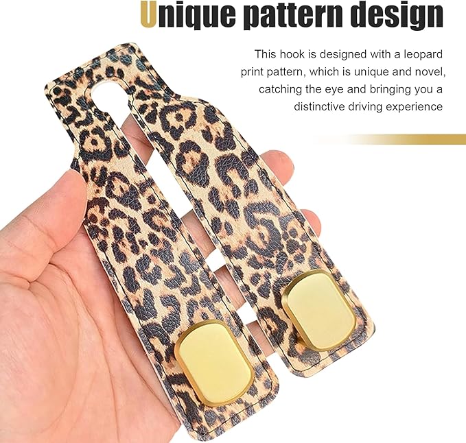 2 PCS Car Seat Back Storage Headrest Hooks, Multi-function Backseat Hanging Organizer for Bag & Phone, Leopard Print Suede Leather Hook, Hidden Storage Accessory for Cars (Brown)