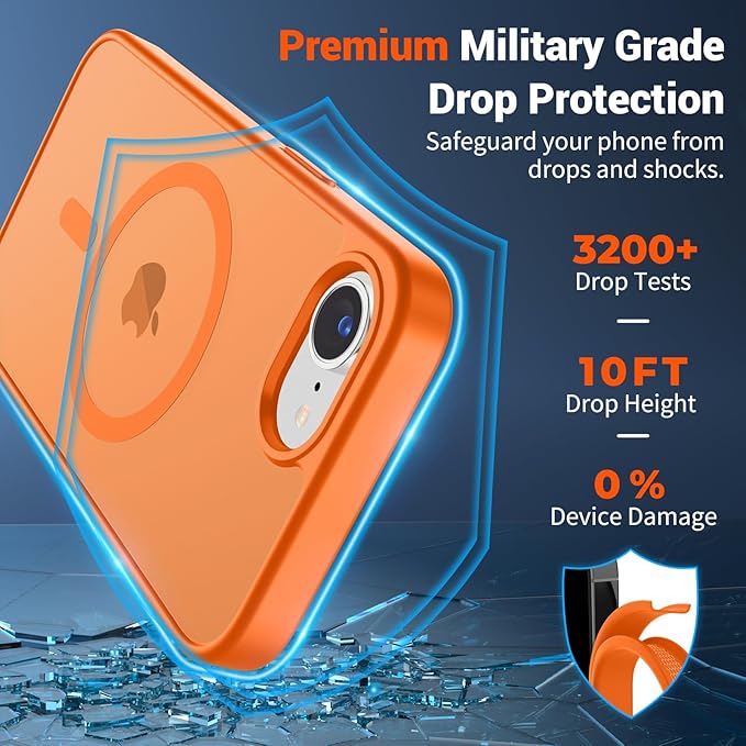 SUPFINE Magnetic for iPhone 17e Case/iPhone 16e Case with Screen Protector (Compatible with MagSafe) (Military Grade Drop Protection) Translucent Matte Shockproof Phone Cover,Starry Orange