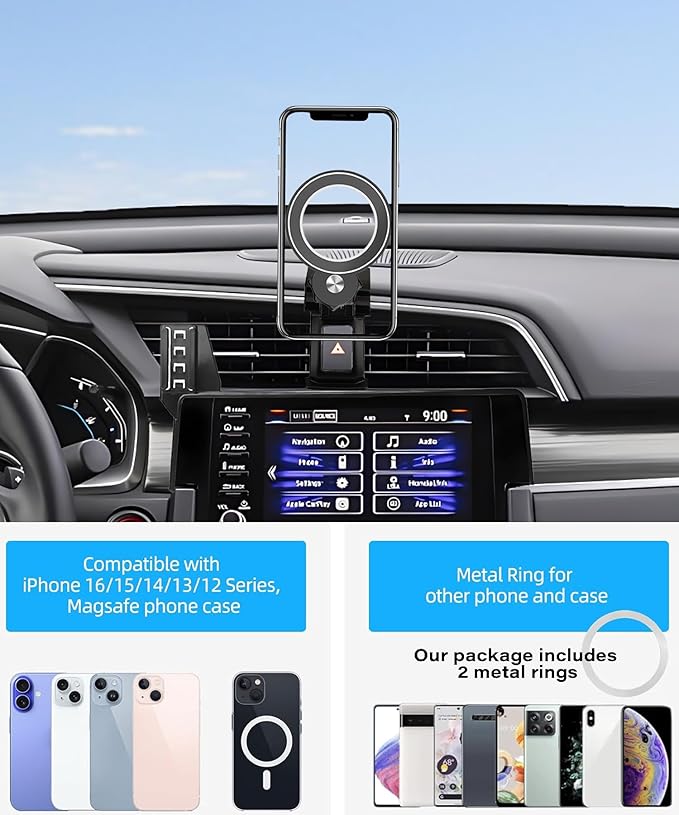 Car Phone Holder for Honda Civic 2016-2021 Accessories Compatible with MagSafe Hands-Free 360 Degree Rotation Adjustable Cell Phone Mount Does Not Affect Air Vent