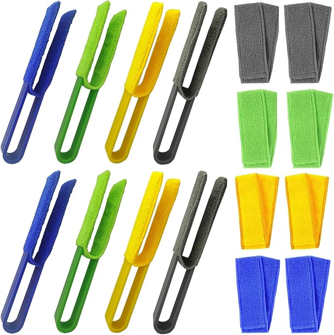 Microfiber Window Blinds & Car Vent Cleaner Set, 8 Brushes with Extra Washable Covers, 4.7-Inch Long, Multi-Color Tool for Cleaning