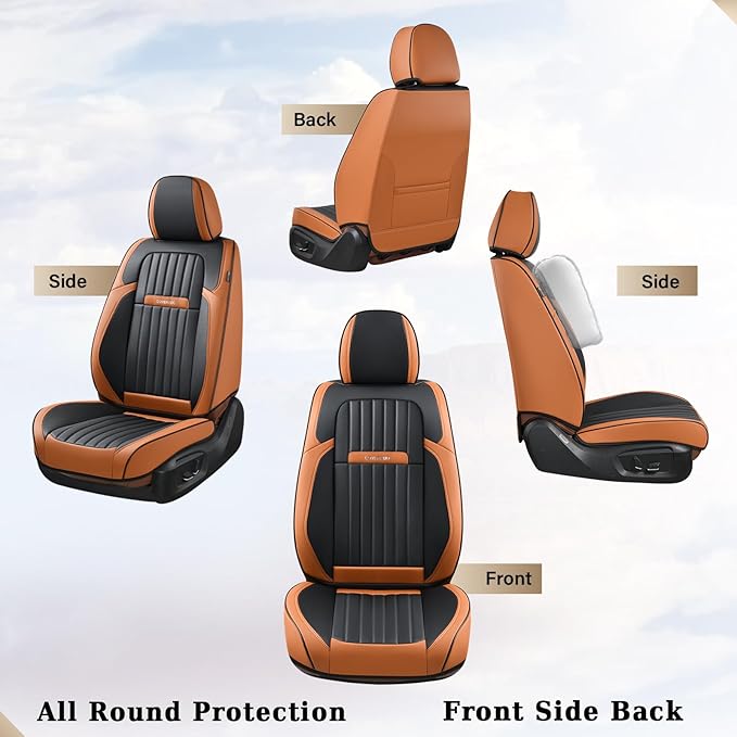 Coverado Car Seat Covers Front, Seat Covers for Cars, Waterproof 2-Pack Car Seat Cushions, Leather Carseat Seat Protectors, Universal Seat Covers Fit for Most Sedans SUV Pick-up Trucks(Brown&Black)