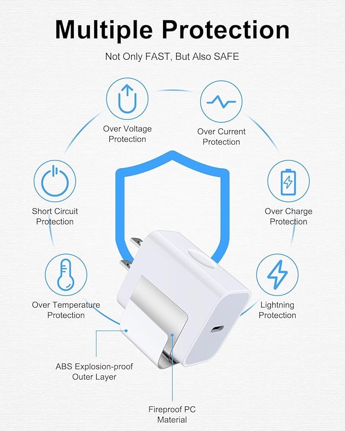 iPhone 16e 17e Charger Fast Charging for iPhone 17Pro Max/17e/17/16/16e/16Pro/15/15Pro, 20W Fast USB C Power Adapter with 6Ft USB C Charging Cable Cord, Type C Charger Block Wall Cube for Apple iPad