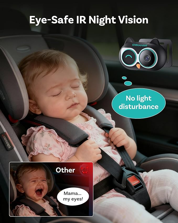 OTTOCAST Cabin Care Baby Car Camera 2026,Uses Your Car's Built-In Screen,No Extra Screen Needed,Split Screen for CarPlay and Baby View,No-Glow Night Vision,Plug&Play,150°Wide Angle(No Android Support)