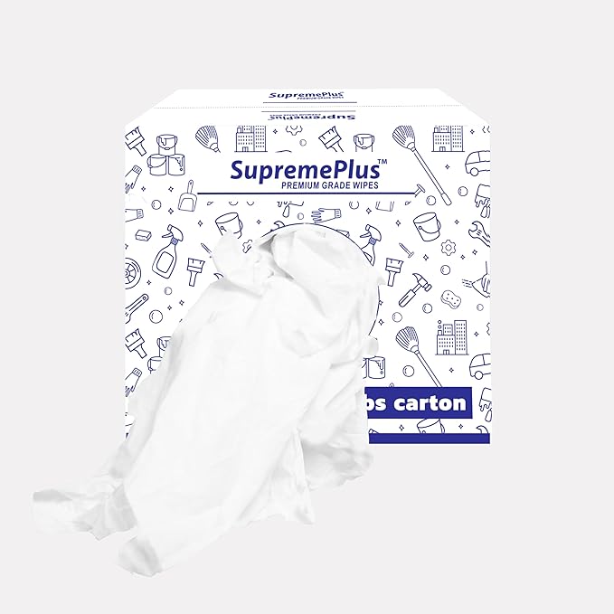 Premium New White Cotton Knit T-Shirt Rags (600 lbs. Pallet 60x10 lbs. Box of Rags) - Lint-Free, Soft & Absorbent Bulk Cleaning Cloths for Auto, Paint, Garage, Staining & Polishing