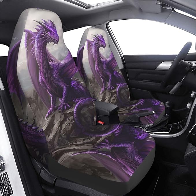 Delerain Car Seat Covers Set 2Pcs, Cool Purple Dragon Universal Front Car Seats Vehicle Enterior Protector Suitable Fits Most Car Auto SUV Sedan Truck