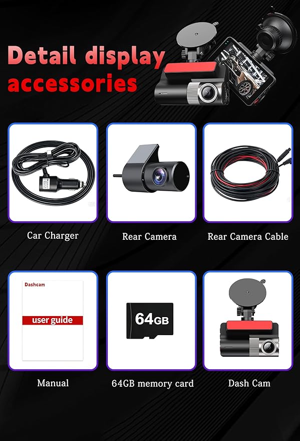 4K Dash Cam Front and Rear, G-Sensor, Free 64GB Card Included, 5.8GHz WiFi with Dash Camera for Cars, Time-Lapse Recording, 3" HD IPS, 24H Parking Mode,Night Vision