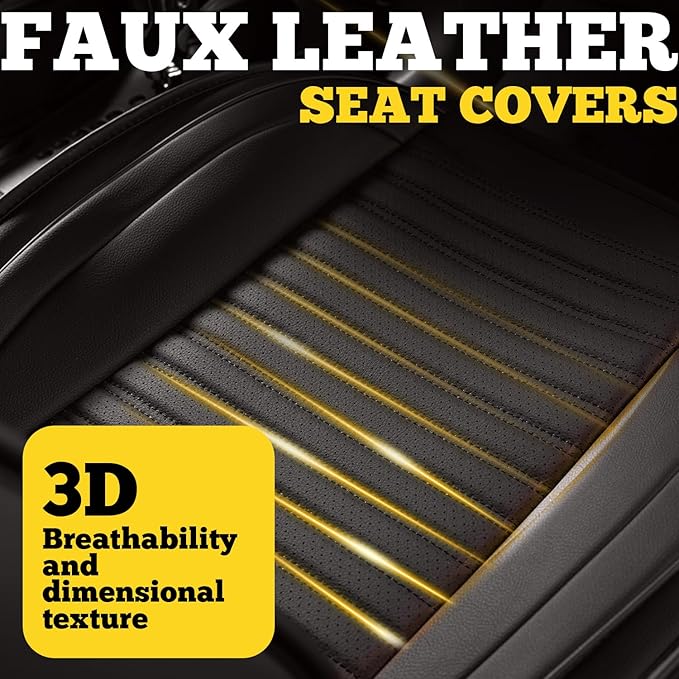 LINGVIDO Full Set Car Seat Covers, Faux Nappa Leather, Airbag Compatible and Waterproof Protectors for Sedans SUVs, Breathable Interior for Active Families, Pets, and Commuters (5 Seats, Black/Red)