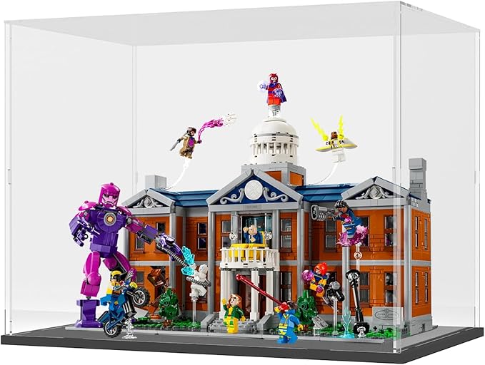 Choowin Acrylic Display Case for Lego Notre Dame 21061 for Lego Bowser 71411 for Lego X Mansion 76294 Thickened Clear Acrylic Display Cases for Collectibles Assemble Dustproof Display Box(Black Base)