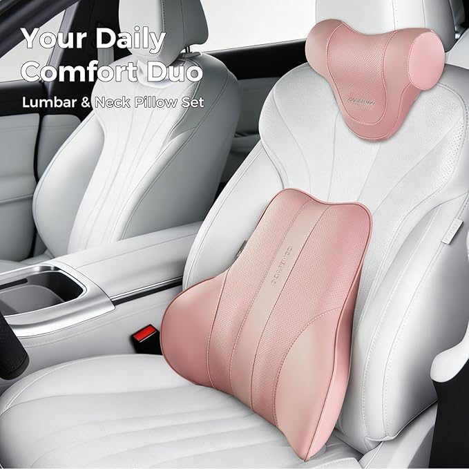 Coverado Lumbar Support Pillow for Car, Ergonomic Memory Foam Back Pillow for Office Chair, New Back Cushion for Pain Relief, PU Leather Car Lumbar Support for Driving Seat