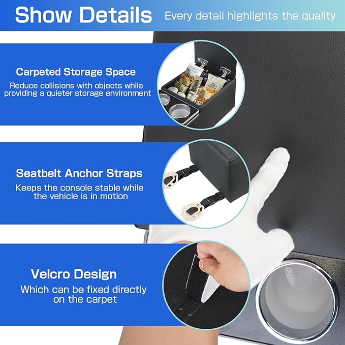 Center Console Organizer Armrest Storage Box with Cup and Phone Holder for Car & Van & Truck Floor Cab Back Bench Seat Black