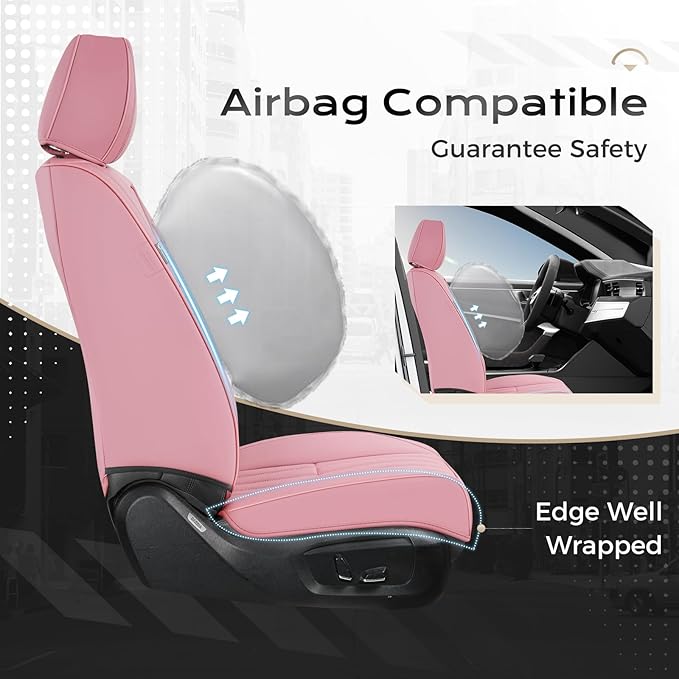 Coverado Car Seat Covers Front Seats, Seat Covers for Cars, Car Seat Protector, 2-Pack Car Seat Cushion Nappa Leather, Waterproof Seat Covers Carseat Cover Universal Fit for Most Cars Trucks(Pink)