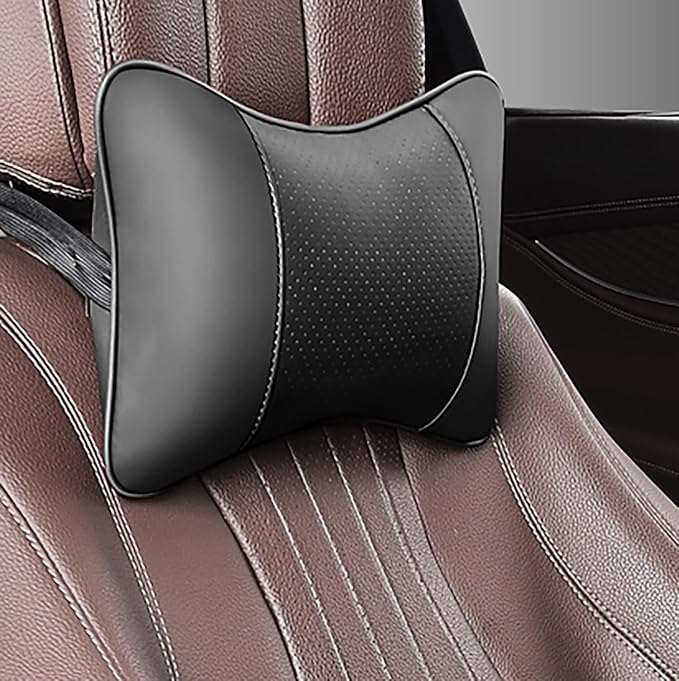 Car Pillow for Car Neck Pillow for Driving Seat Leather Neck Support Soft Cushion Support Head-Rests for Vehicle Sleeping with Elastic Adjustment Strap 2PCS(Neck, Black)