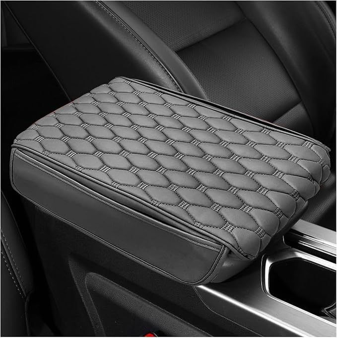 Car Armrest Cushion, Memory Foam Auto Arm Rest Box Protector with 2 Storage Bags, Waterproof Leather Center Console Cover Universal for Most Vehicles, Car Accessories (Gray)