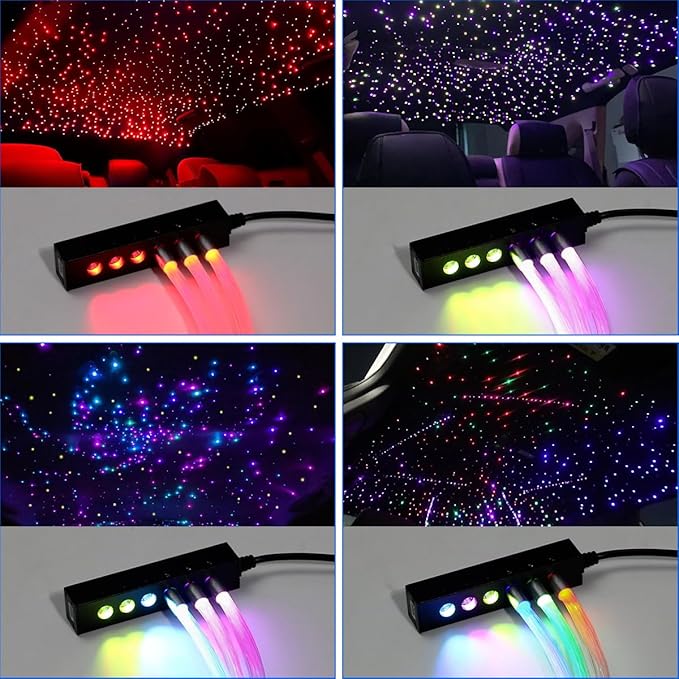 AKEPO 3.2W 6-Hole RGB APP Colorful Fiber Optic Lights Kit, Color Chasing Sound Activated 9.8ft 120pcs of 0.75mm Optical Fibers with Remote and APP Control