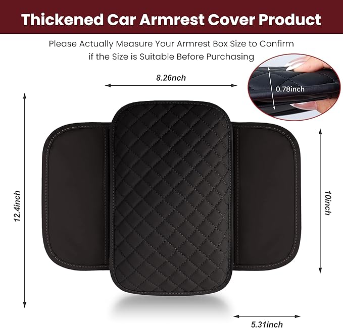 Upgraded Car Middle Center Console Cover with 2 Storage, Universal Microfiber Leather Car Armrest Cover Cushion for for Most Vehicles, Memory Foam Comfort Stylish Leather Scratch-Resistant, Thickened