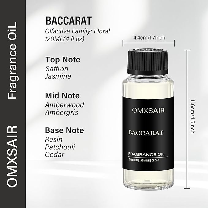 Baccarat Hotel Diffuser Oil Inspired by Baccarat NY hotel 4.1 Fl Oz(120ml) - Hotel Fragrance Diffuser Oil & Home Luxury Scents - Saffron, Cedar,Ambergris Essential Oils Blend for Aromatherapy Diffuser