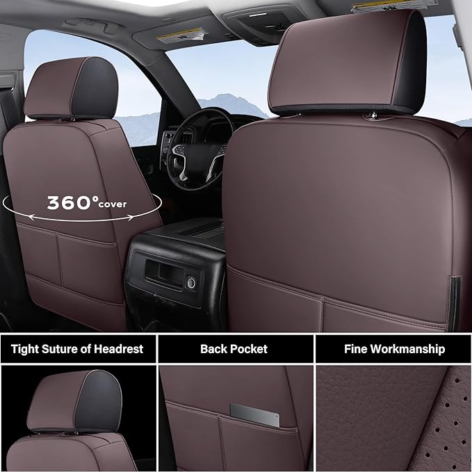 Coverado Chevy Silverado Seat Covers, Faux Leather Seat Covers Fit for Chevy Silverado GMC Sierra 2007-2026 1500, 2015-2026 2500HD 3500HD Crew Double Extended Cab (Front,Brown)