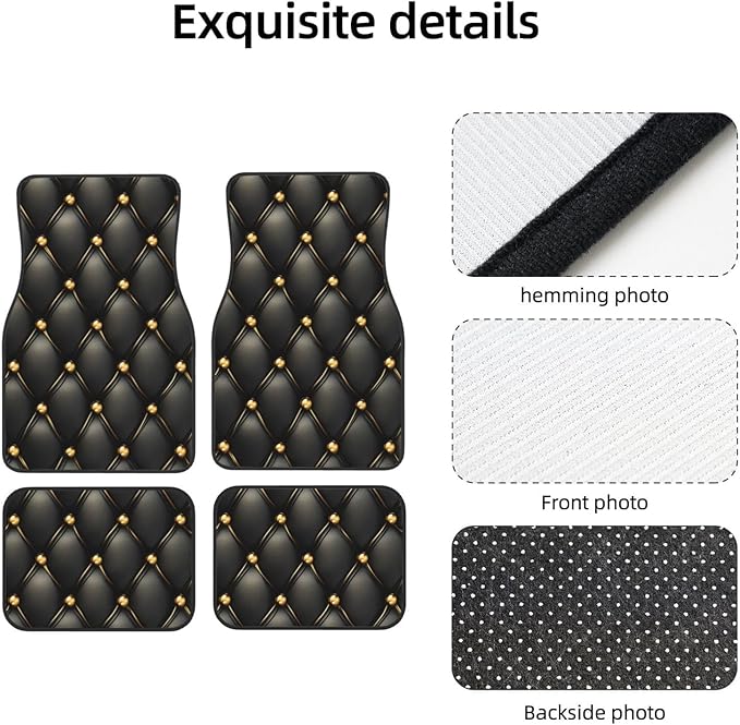 Black and Gold Leather Texture Car Floor Mats,4 Piece, Car Rug Durable Anti-Slip Waterproof Trim to Fit Liner Universal Fit Auto,Sedan,SUV,Truck
