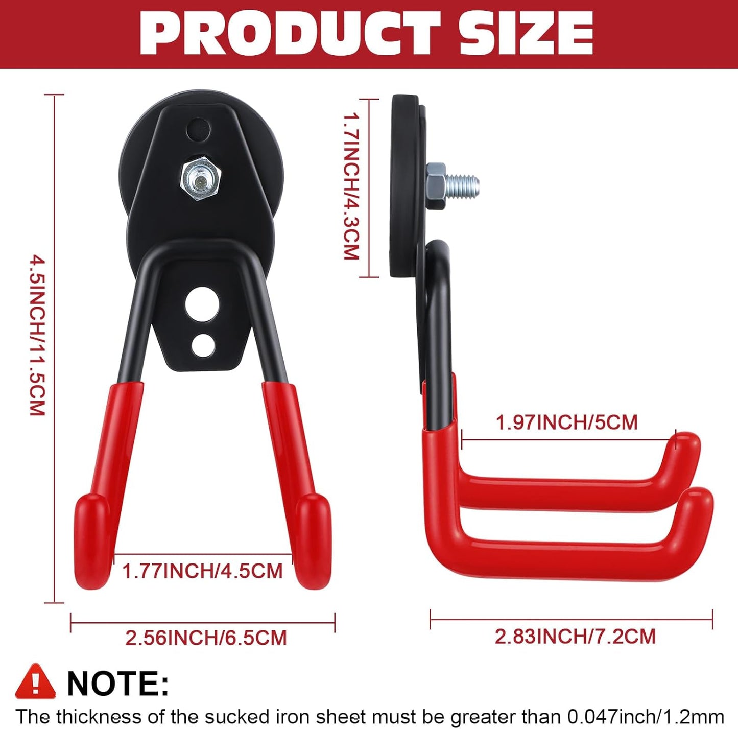 Landhoow Large Magnetic Hooks Heavy Duty Garage Magnet Hooks Strong Storage Utility Magnetic Hangers with Anti Slip Rubber Coating for Indoor and Outdoor Hanging(Red,4 Pcs)