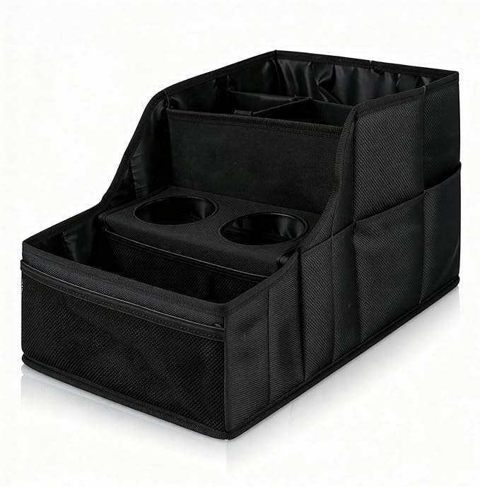 Car Seat Organizer Backseat and Passenger Seat Organizer with 9 Compartments 2 Cup Holders Car Organizer Front Seat Storage for Travel Kids，Black