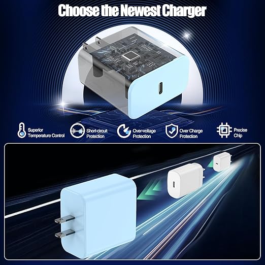 USB C Fast Charger for iPhone 17/ Air/16/15 Pro Max,2Pack 10FT Type C Charger Block & Cable, PD 3.0 Super Fast Charging for iPad Pro MacBook Air/Pro M1/M2, AirPods-Blue