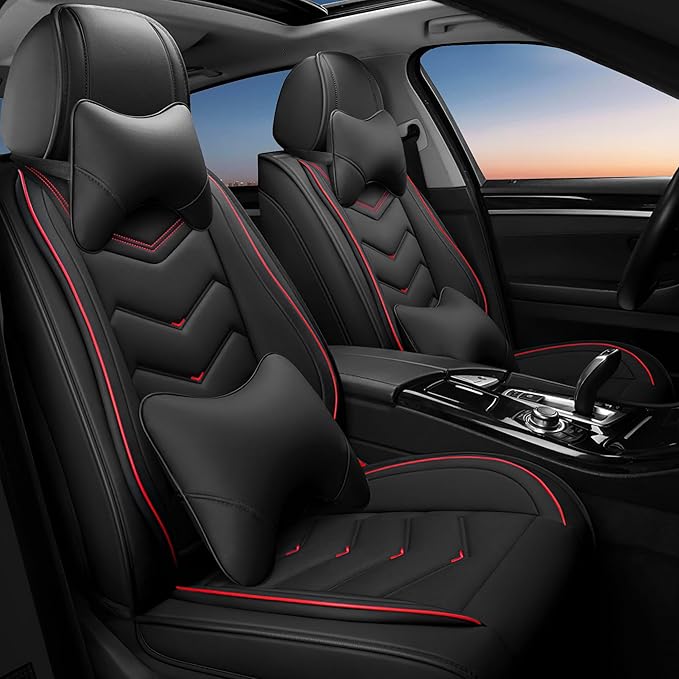 Car Seat Covers Fit for Infiniti g37 2000-2026, Stylish Sport Seat Covers, Waterproof Wear-Resistant Premium Nappa Leather Car Seat Cover.(2 Pcs Front with Pillow/Black)