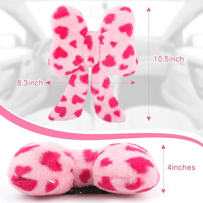 Macarrie 2 Pcs Car Neck Pillow Plush Butterfly Bow Car Headrest Pillow Comfortable Seat Neck Support Cute Head Rest Accessories for Driving Travel Driver Chair Girl Style Interior Decor(Pink Heart)