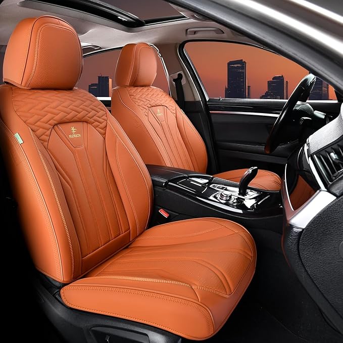 FLORICH Car Seat Covers Full Set Orange Seat Cover Front Seats and Back Leather Seat Covers for Cars Waterproof Car Seat Cushion Universal Car Seat Protector Fit for Most Cars Trucks SUVs