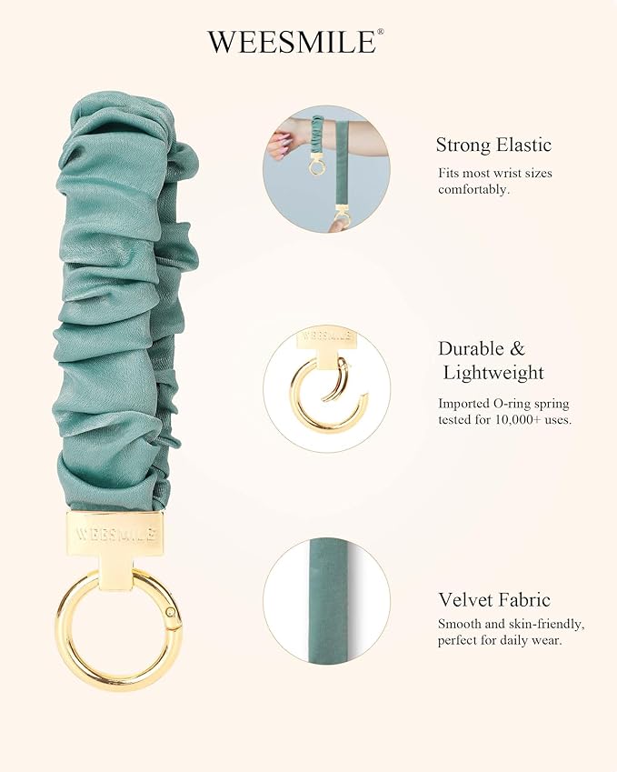 WEESMILE Keychain Wristlet, Stretchy Key Chain for Car Keys with D ring, Cute Scrunchie Wrist Bracelet for Women Men