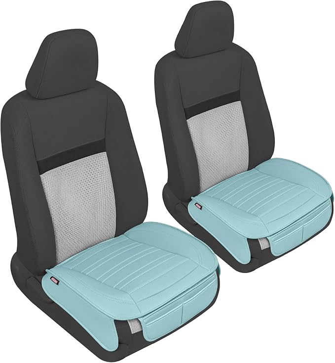 Motor Trend Seat Covers for Cars Trucks SUV, Faux Leather 2-Pack Mint Padded Car Seat Covers with Storage Pockets, Premium Interior Car Seat Cover