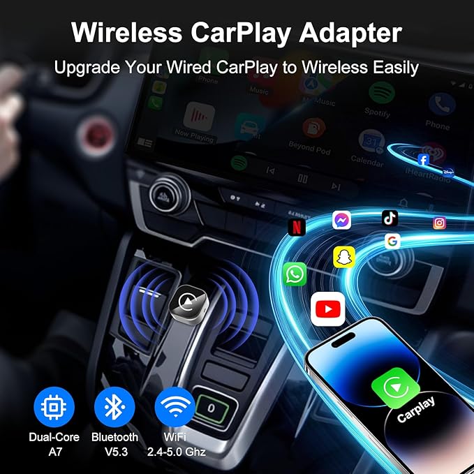 Wireless CarPlay & Android Auto Adapter: 2026 Upgraded Mini Plug & Play CarPlay Dongle - Convert Wired to Wireless - Fast Stable Connection, No Delay for for iOS 10+ & Android 11+, 2017+ Cars