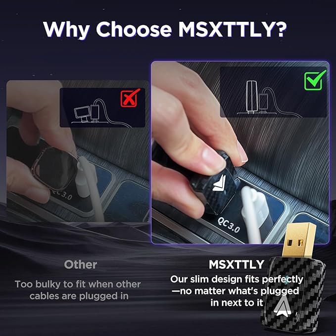 MSXTTLY Mini Android Auto Wireless Adapter - Support YouTube, for Car USB Small Dongle Plug&Play, for Car Models 2017 Above with Wired AndroidAuto, Only for Android Phones Version 11 Above, Gray Black