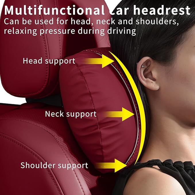 2 Pcs Car Headrest Neck Pillow for Driving,Premium Skin-Feeling Napa Leather Soft and Comfortable Headrest,Two Gears of Height Adjustment Car Seat Headrest Pillow Car Interior Accessories