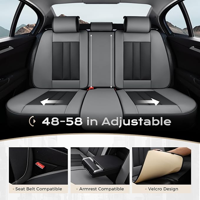 Coverado Car Seat Cover, Cover for Cars Front Seat, Premium Leather, Universal Fit Waterproof Seat Protectors, Car Seat Cushion Non-Slip for Most Cars-BlackGray