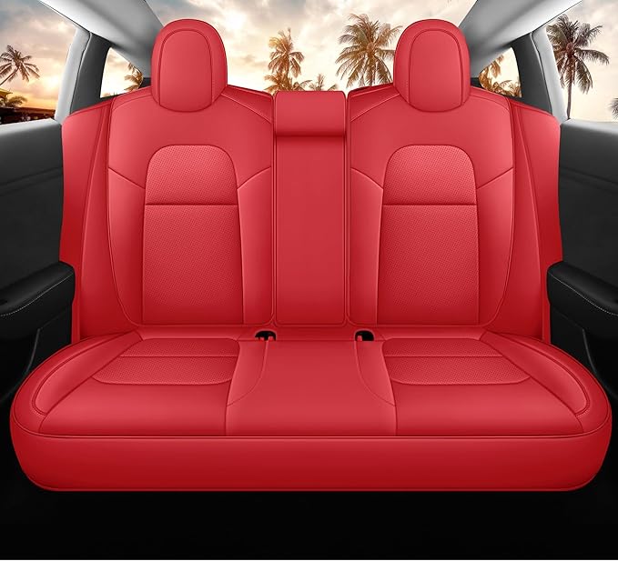 Model 3 Seat Cover for Tesla 2017-2023 Full Set Front and Rear Seat Cover for Cars (Red-Model 3)