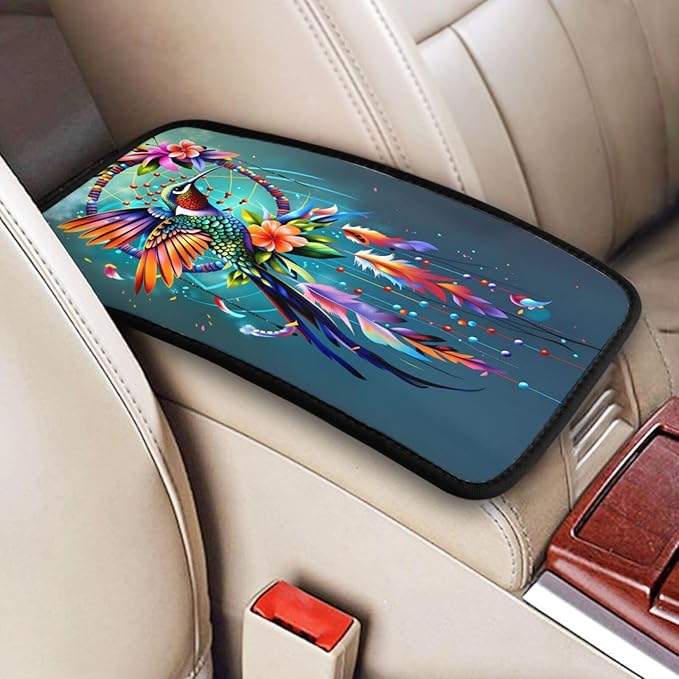 Hummingbird Car Handrail Box Cushion Armrest Cover Auto Center Console Pad Car Decor 12.6X7.5 in